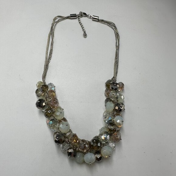 Ali Khan Statement Necklace Silver Tone Cluster Glass Bead Multi Strand Jewelry - Picture 4 of 9